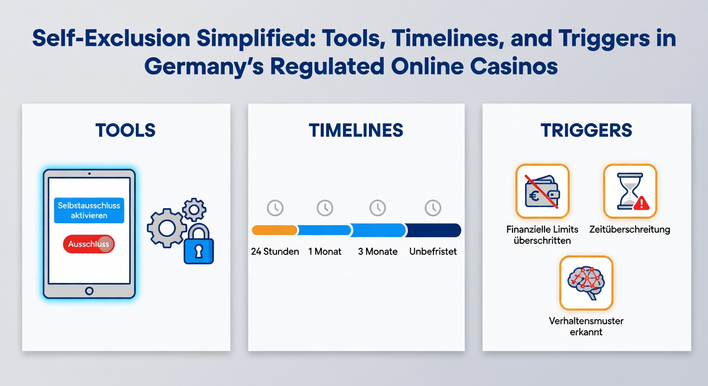 Grafik mit Zeitachse, die verschiedene Sperrdauern von 1 Tag bis lebenslang darstellt, inklusive Icons für Casinos und ein Schloss-Symbol